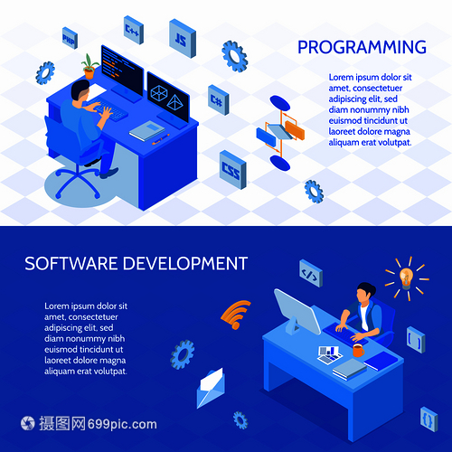水平等距风格 程序员编码与软件开发的艺术展示